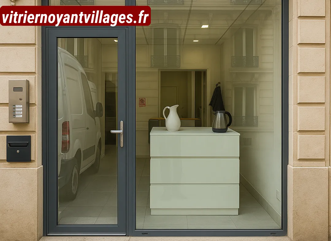 Façade vitrine de magasin en aluminium sur mesure à Noyant-Villages